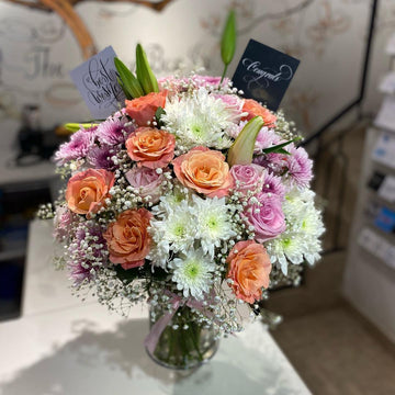 Delicate Pastel Flower Bouquet with Vase