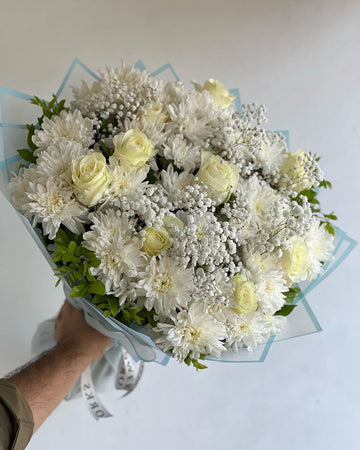 Graceful White Roses and Chrysanthemums