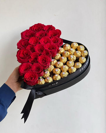 Love in a Heart – Rocher Chocolates and Red Roses