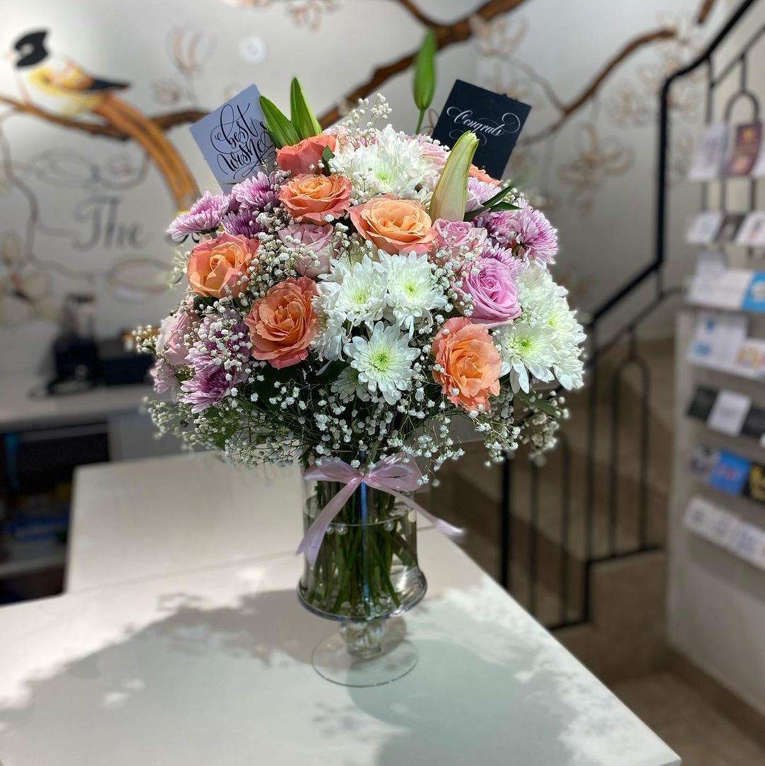 Delicate Pastel Flower Bouquet with Vase