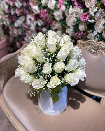 Elegant White Rose Long Stem Flower Box