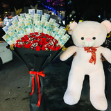 20K Cash with Roses Bouquet & 3 Feet Teddy Bear – Luxury Surprise Gift