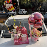 Luxury Flower Basket with Customised Cake & Surprise Balloon Box