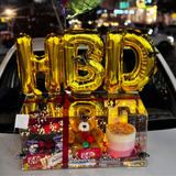 Luxury Customised Acrylic Flower Box with Teddy, Imported Chocolates & HBD Balloon Letters
