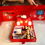 Red Heart Box Full of Roses with Chocolate Drawer – Eid Mubarak Special Gift