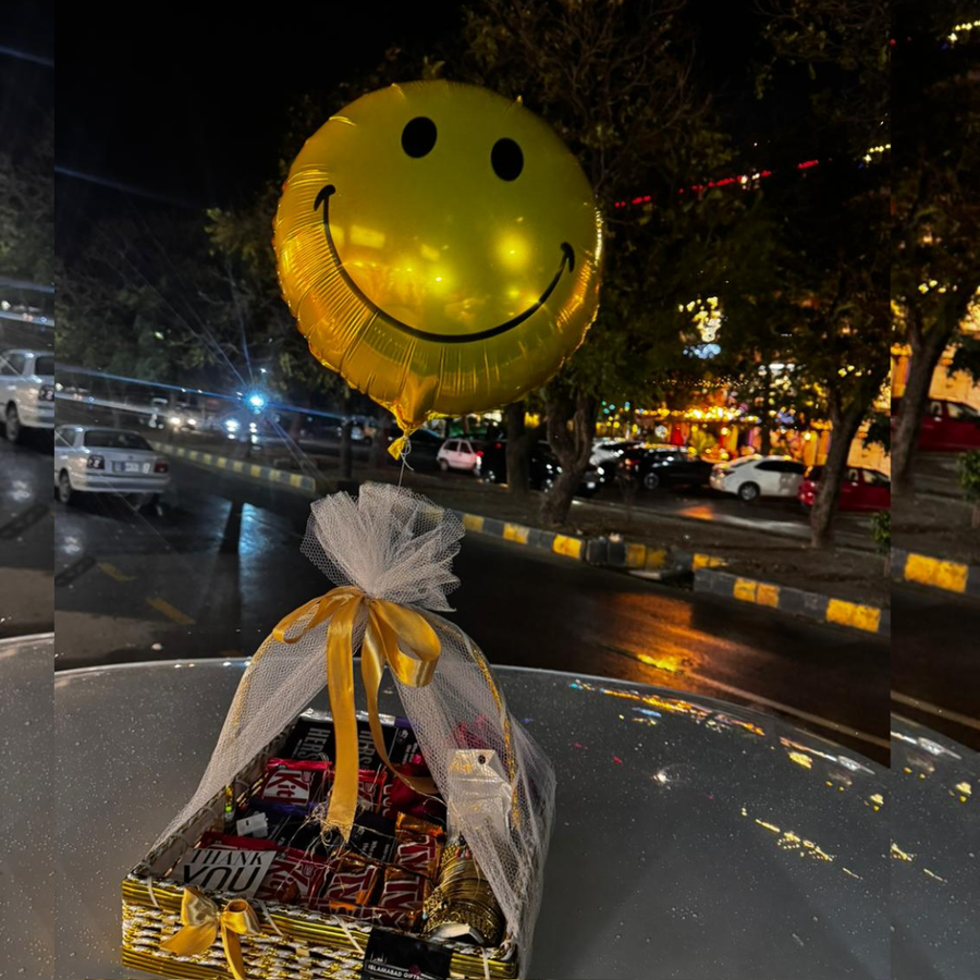 Premium Chocolate Basket with Smiley Face Balloon – Sweet & Fun Gift