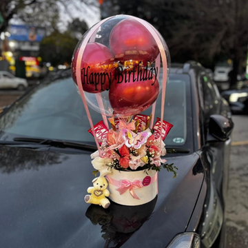 Luxury Balloon Box with Flowers, Chocolates & Teddy Bear – Complete Surprise Gift