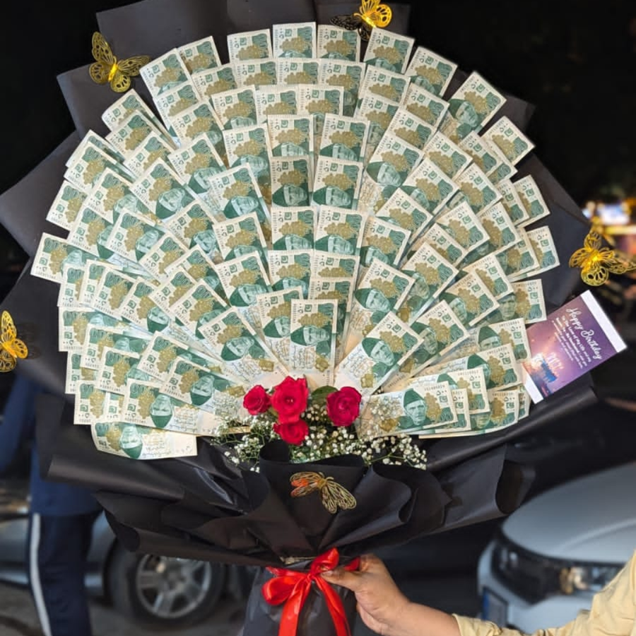 50K Cash Money Bouquet – Fresh 500 Notes Luxury Arrangement