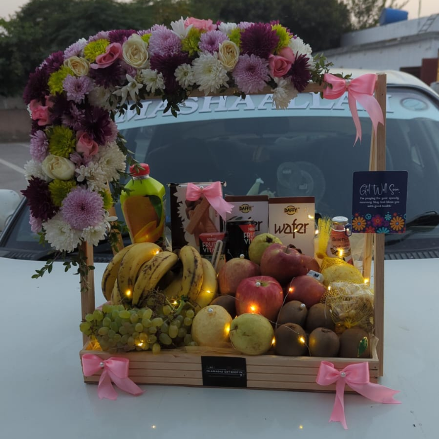 Luxury Fresh Fruit Gift Basket with Floral Frame