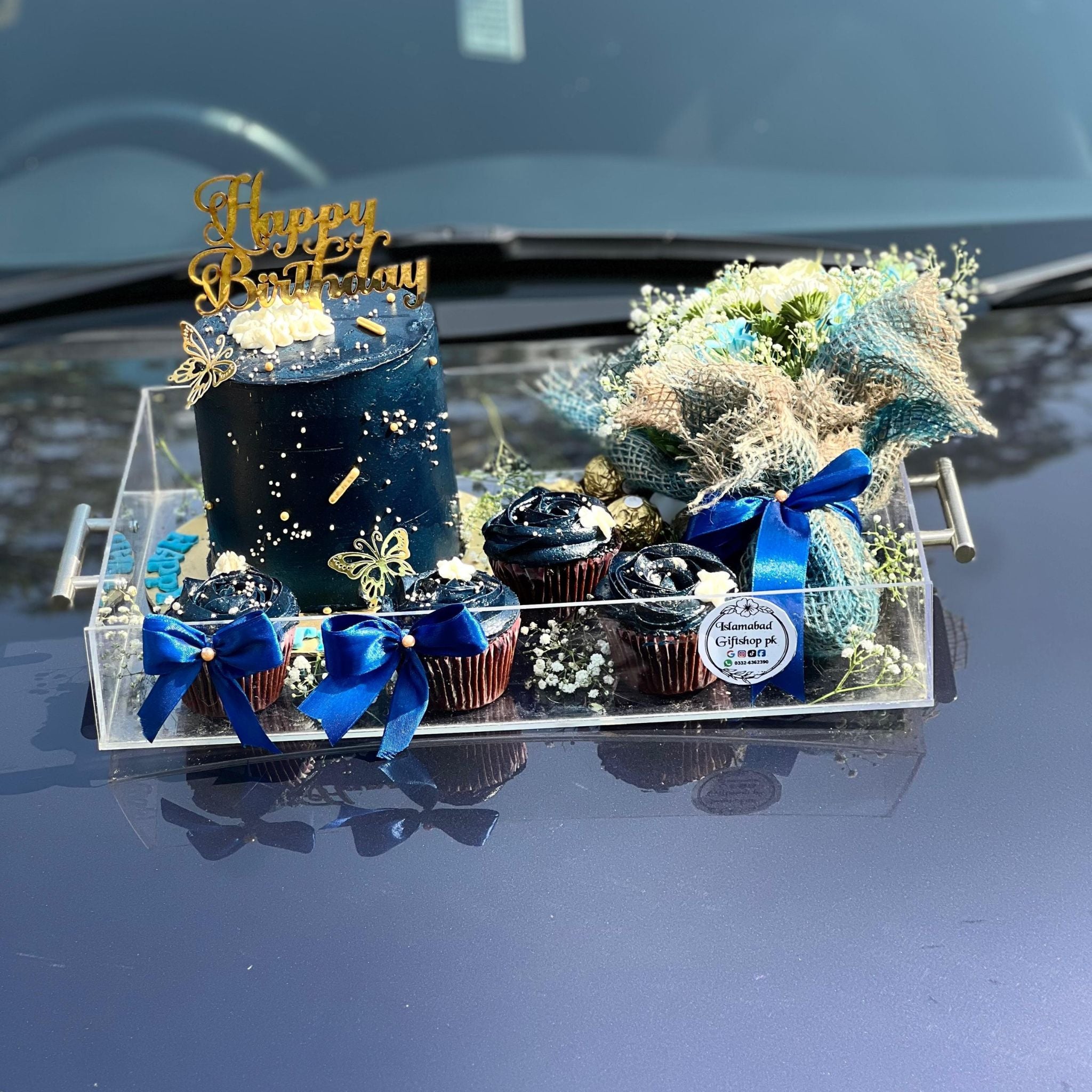 Luxury Acrylic Tray For Him|Customized Cake Cupcakes Flowers Chocolates Fairylights