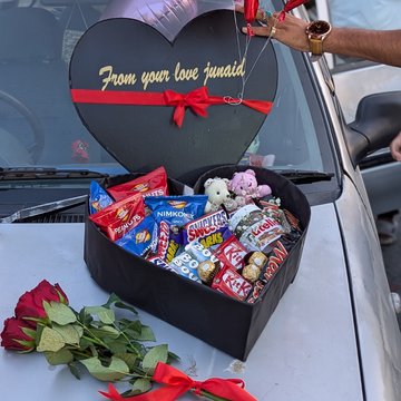 Express Love to Mom – Heart Box with Chocolates, Mini Teddy & Red Roses
