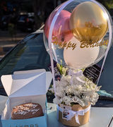 White & Golden Flowers Chocolates Giftbox with Customized printed Baloon &2.5lbs German Fudge cake