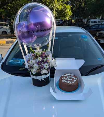 Purple Theme Flowers Balloon Box &Cake🎂|Birthday Gift