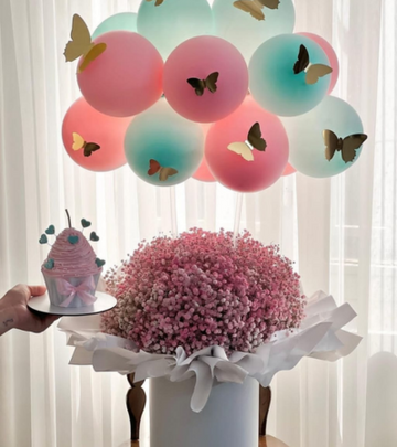 Soft Pastel Baby’s Breath Box for Mom with Cupcake