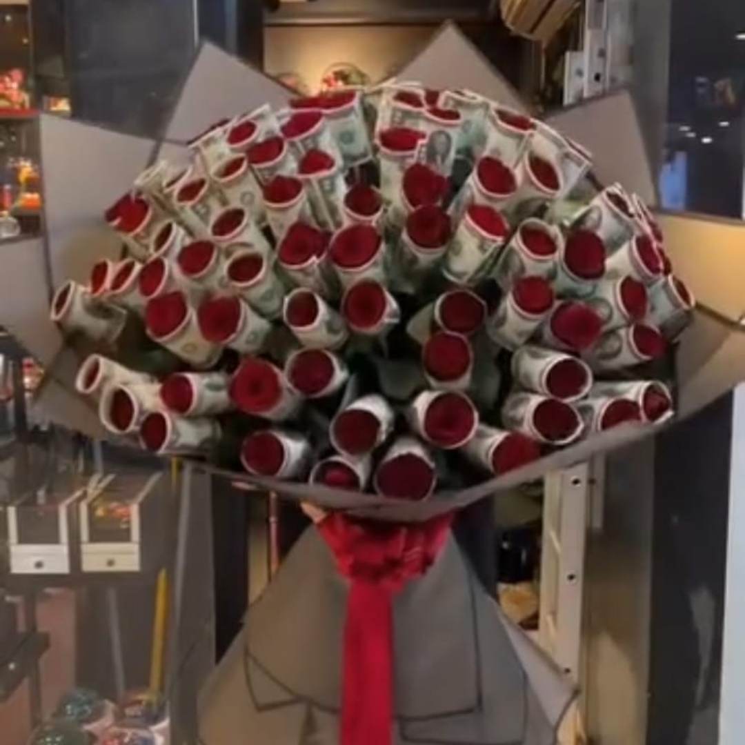 Luxury Dollar-Wrapped Rose Bouquet