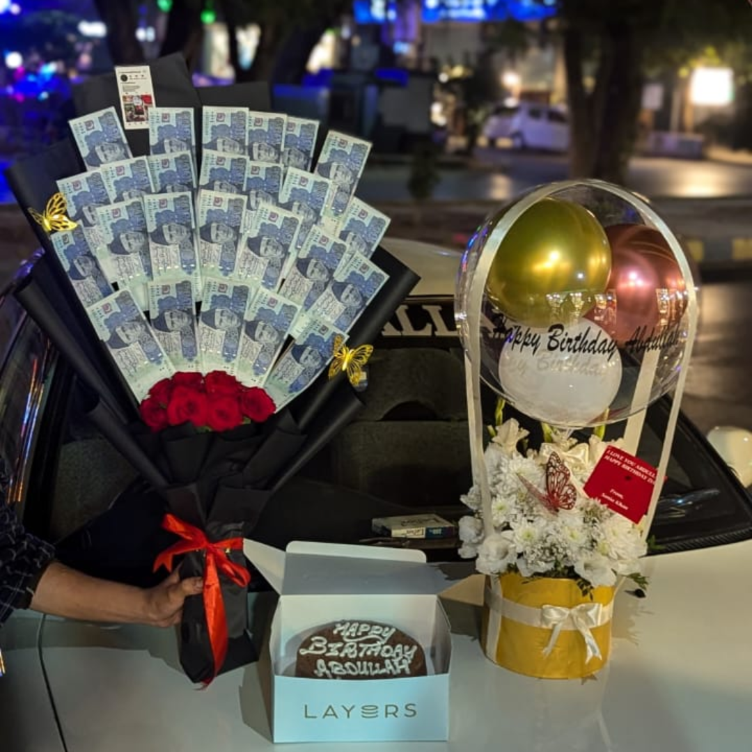 Money Bouquet – 20K Cash Bouquet, Flowers Balloon GiftBox & Cake for him/her
