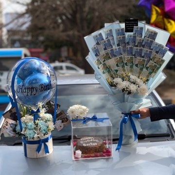Fresh Flowers Money Bouquet with Acrylic Box Cake perfect for Wedding Eid occasion