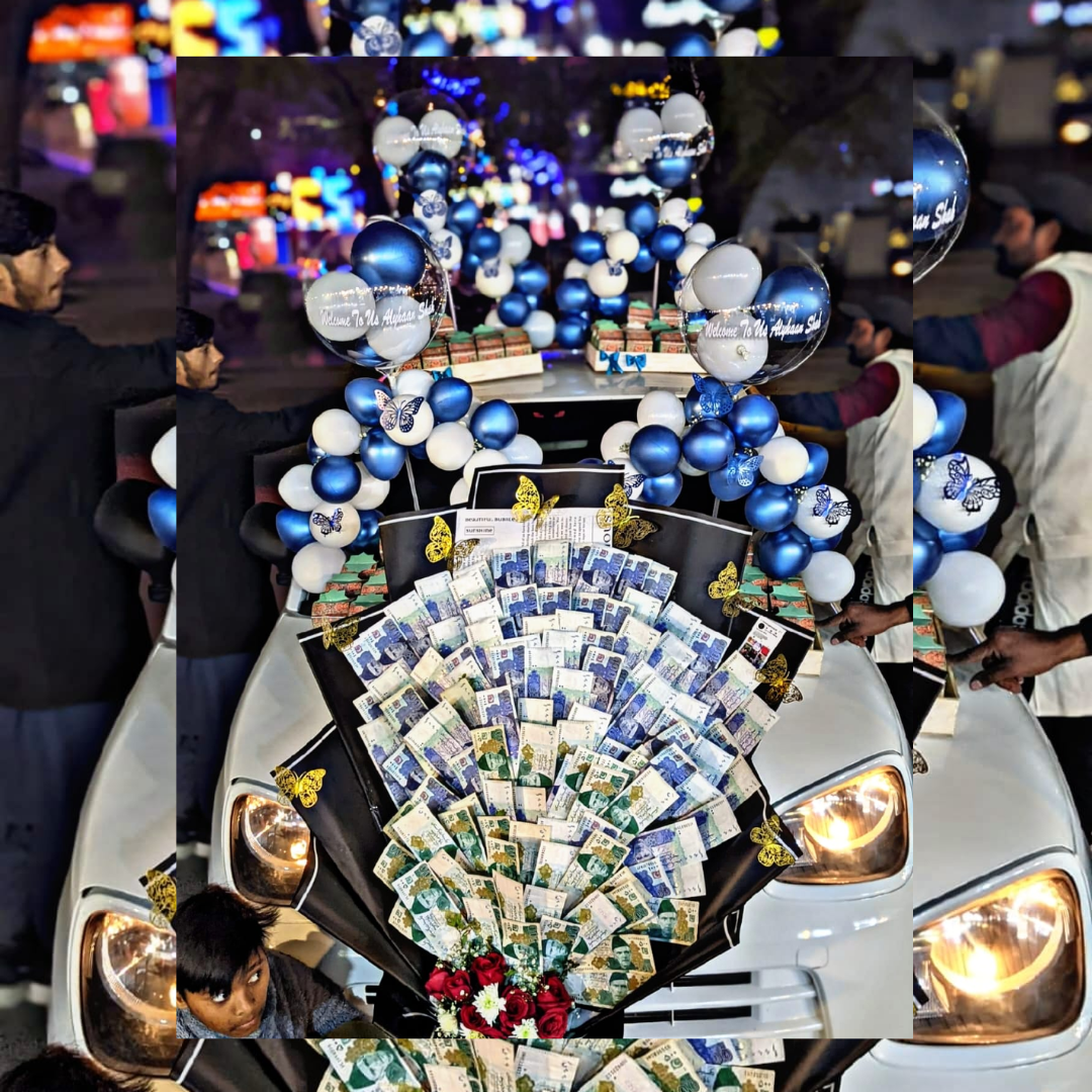 Ultimate Eidi Surprise – 1 Lac Cash Bouquet, Flowers, Mithai & Custom Balloons