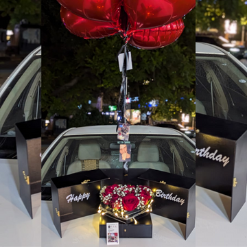 Royal Black Eid Gift Box for Him – Roses, Chocolates & Balloons