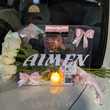Personalized Acrylic Bag – Filled with Imported Roses
