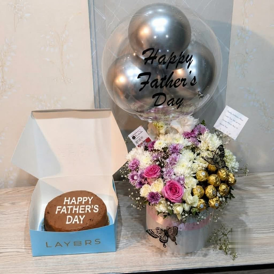 Father’s Day Gift Hamper with Cake, Balloon, Fresh Flowers & Chocolates