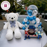 White Teddy BearFather's Day  Gift Basket with Cake & Balloons