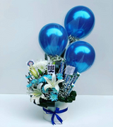 Balloon Gift Box with Fresh Flowers and Chocolates