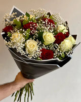 Vivid Red and White Roses Bouquet
