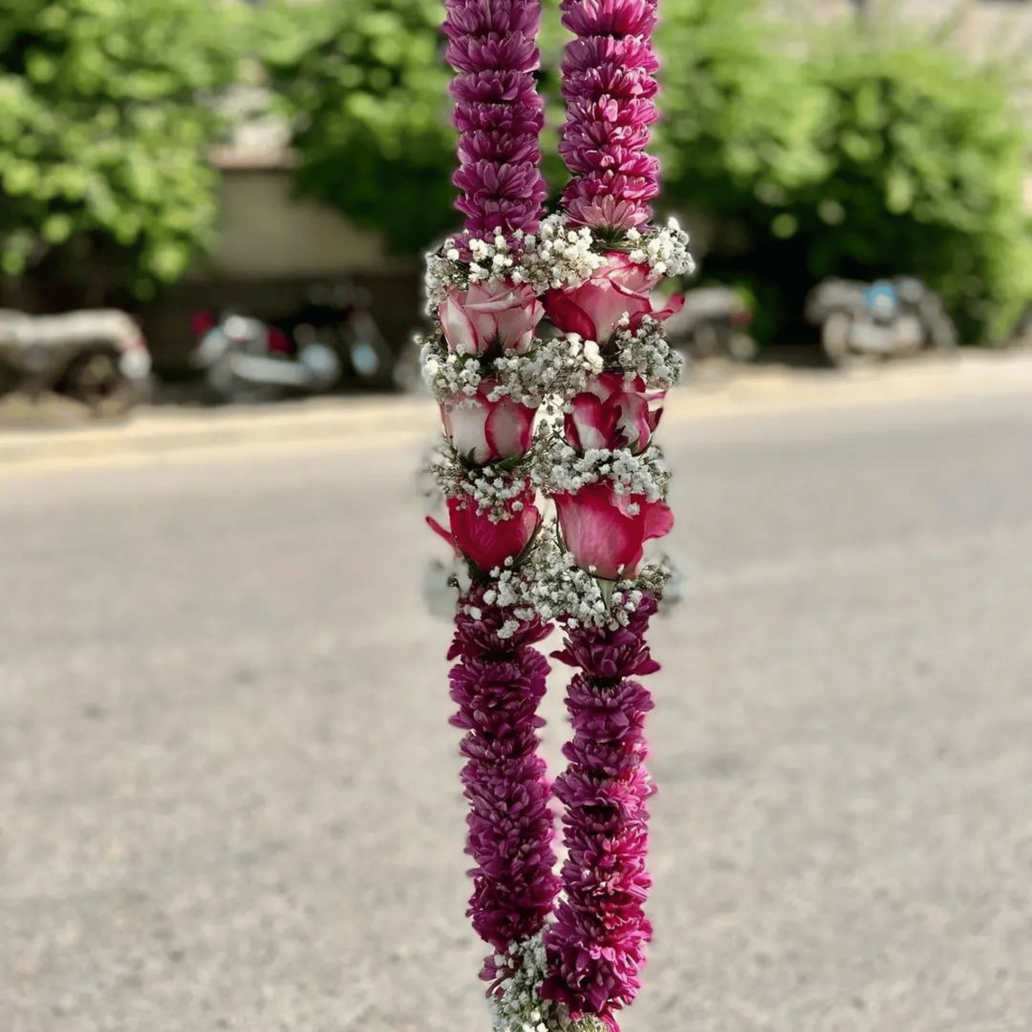 Chrysanthemum and Roses Garland – Elegant Floral Varmala