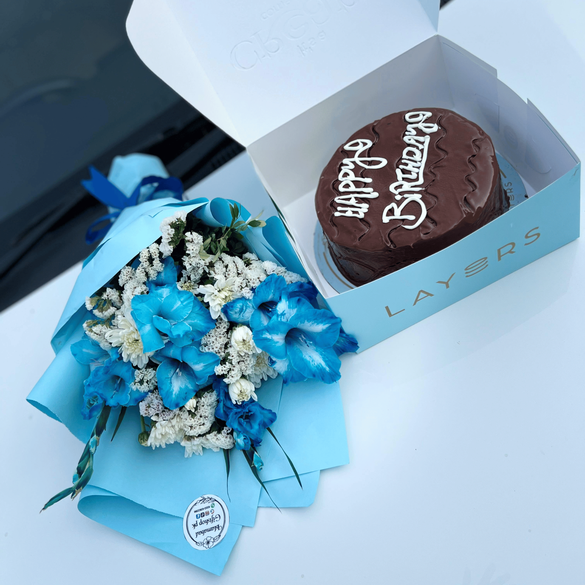 Cake and Fresh Flower Bouquet for Him – Gift Combo