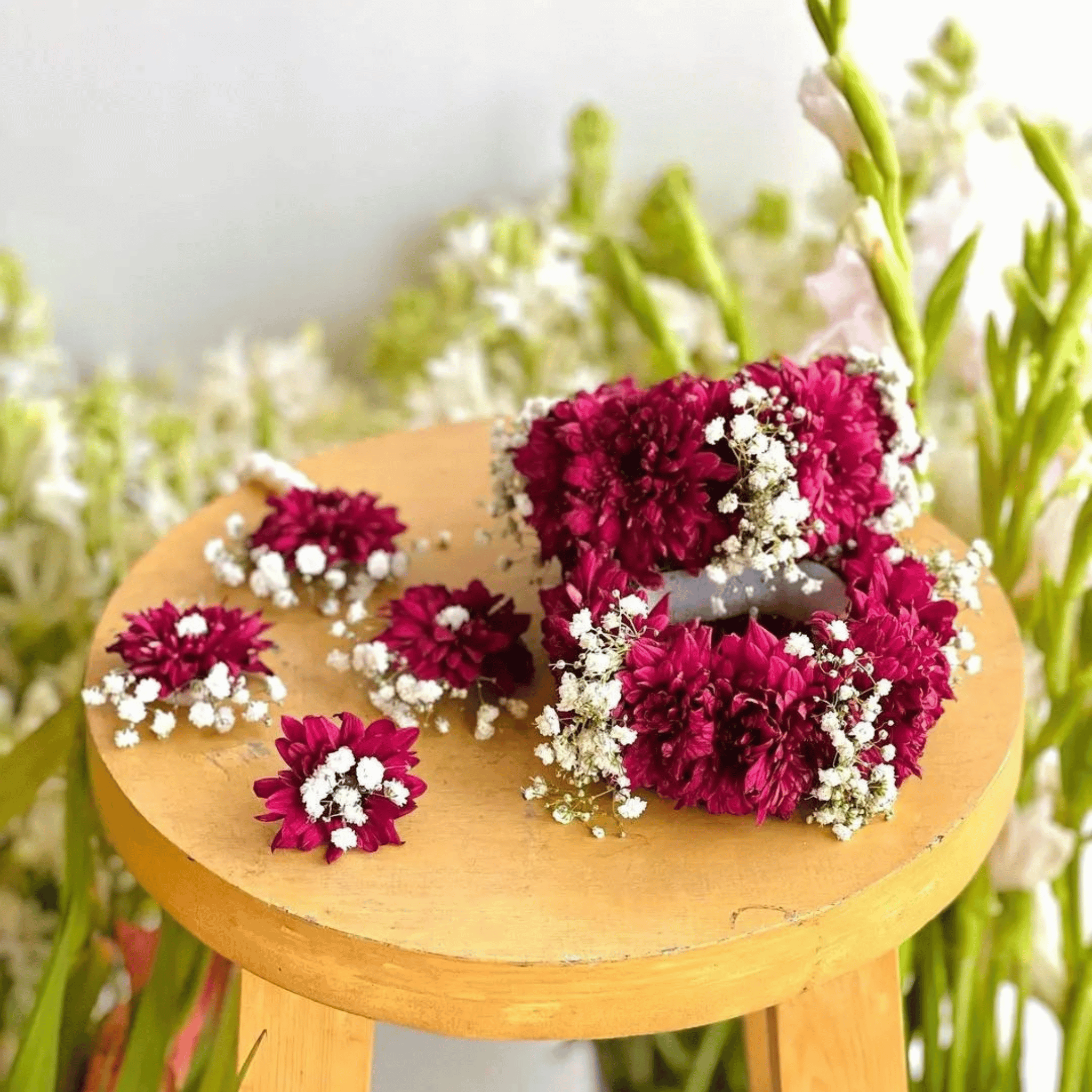 Fresh Floral Bridal Jewelry – Chrysanthemum & Baby’s Breath