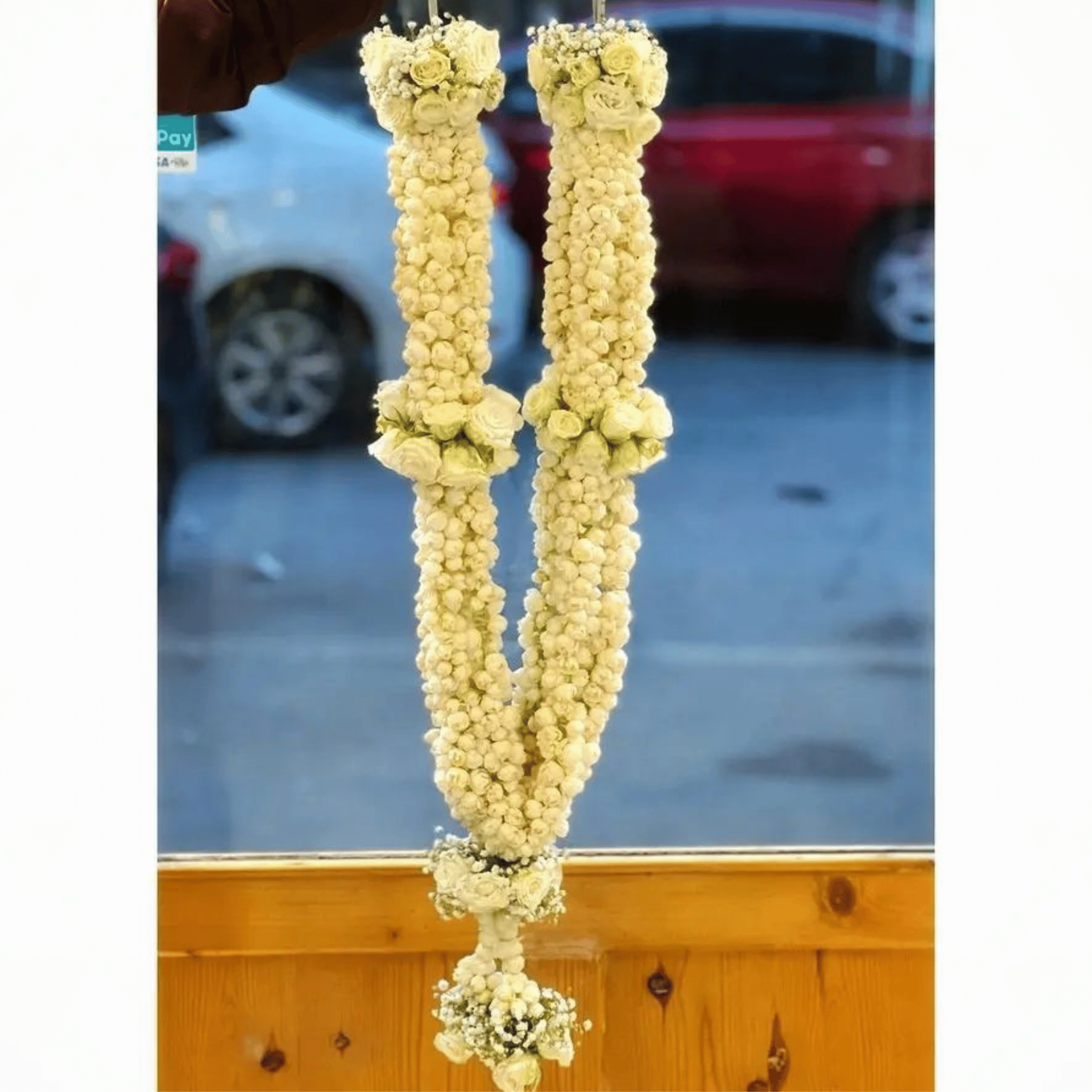 Fresh Motia and White Rose Garland – Elegant Floral Varmala