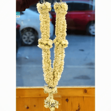 Fresh Motia and White Rose Garland – Elegant Floral Varmala