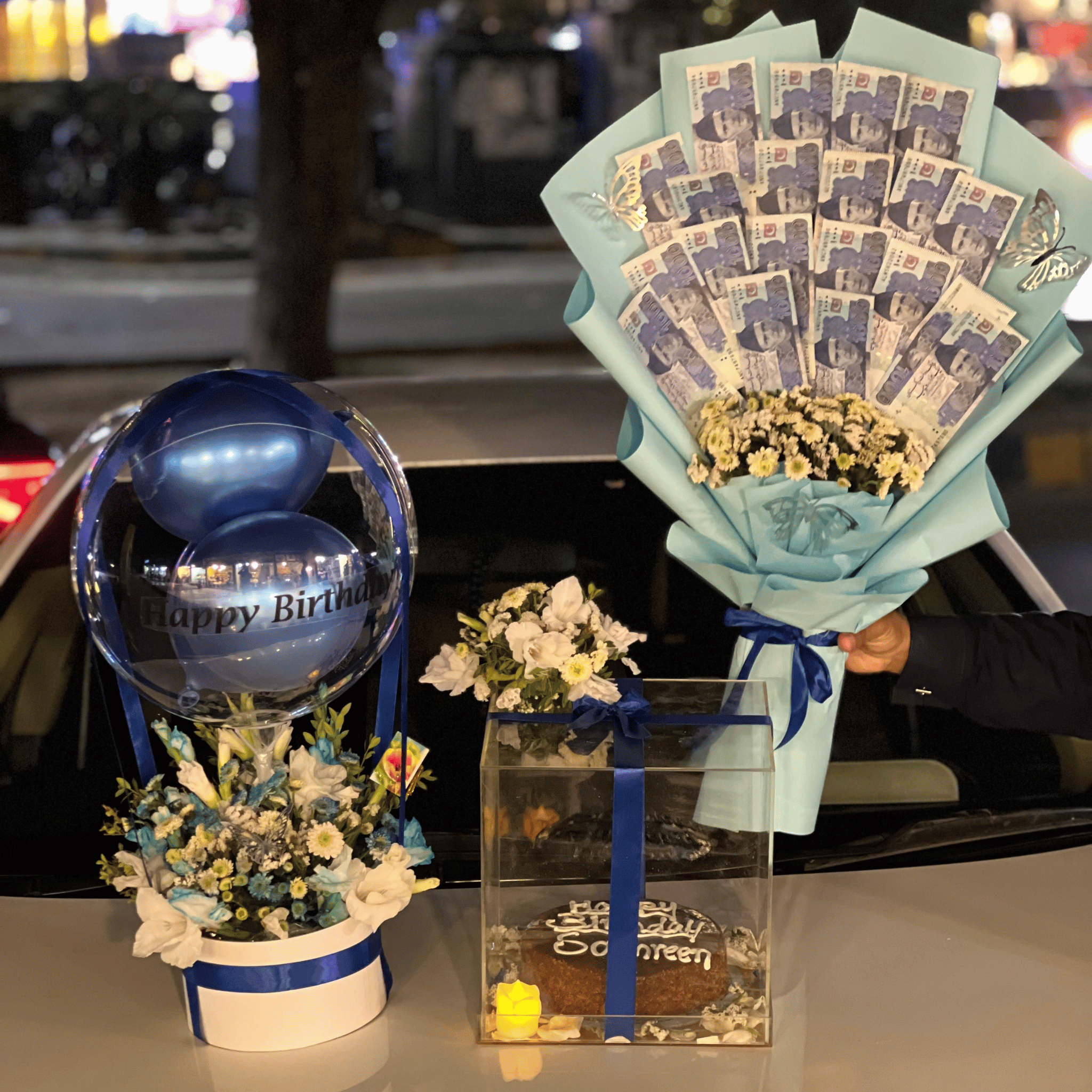 Money Bouquet FlowersBox Cake  Giftbox Baloons Perfect Surprise for Him|Customizeable