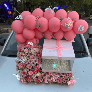 Pink Chrysanthemums,Roses & Baloons Giftbox with Customized Cake 🎂for Her|Birthday
