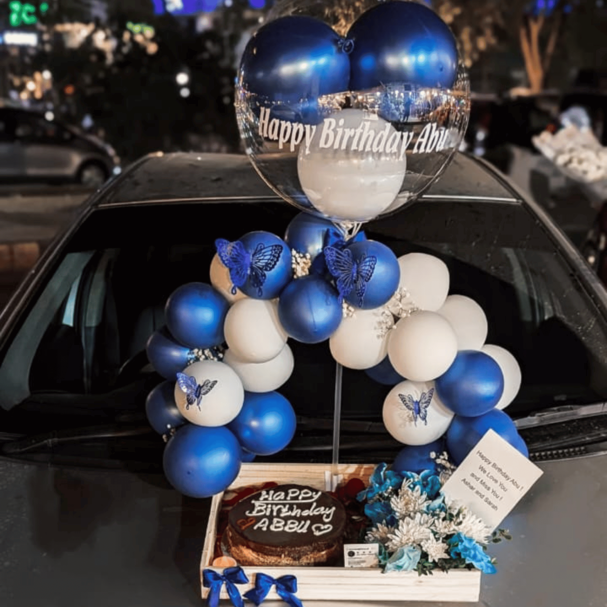 Stylish Birthday Gift Basket with Cake & Balloons