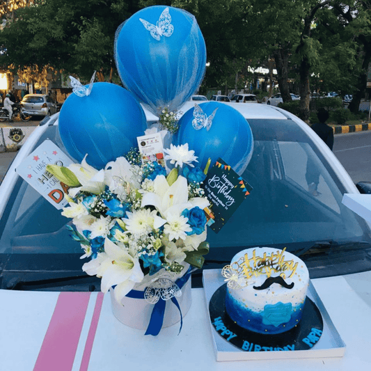 “Dad’s Luxe Box” – Imported Flowers, Balloons & Customized Cake Combo