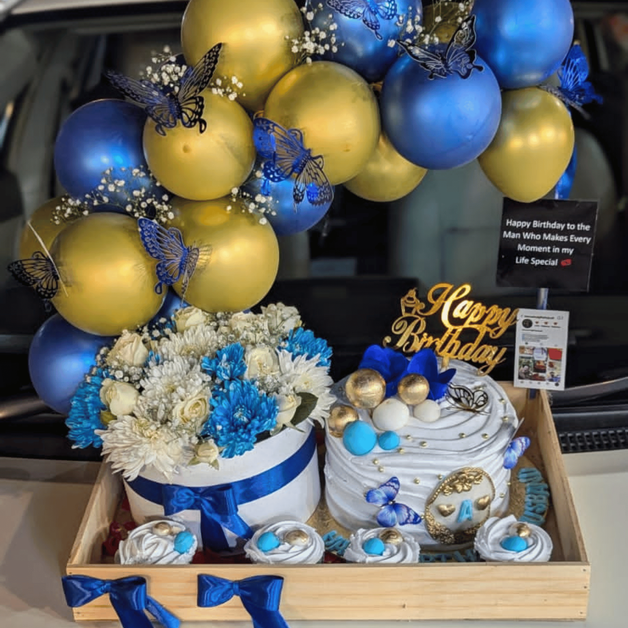 "Golden Grace for Dad” – Premium Cake & Flower Basket