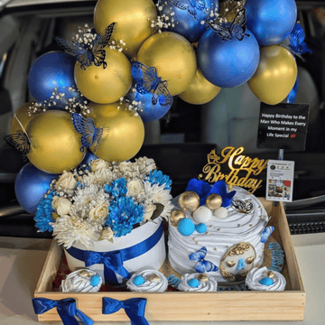 "Golden Grace for Dad” – Premium Cake & Flower Basket