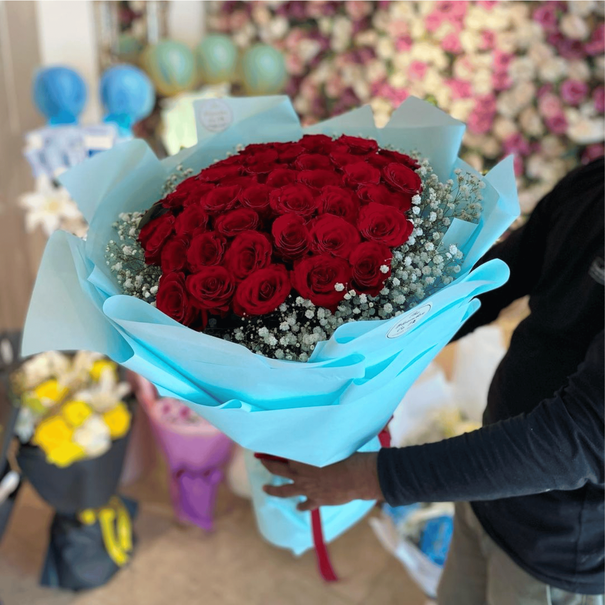 Red Roses & Baby’s Breath Bouquet for Dad