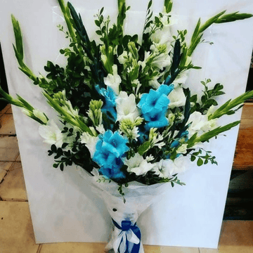 Blue & White Gladiolus Bouquet for Dad