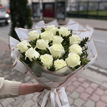 “Pure Respect” – White Imported Rose Bouquet