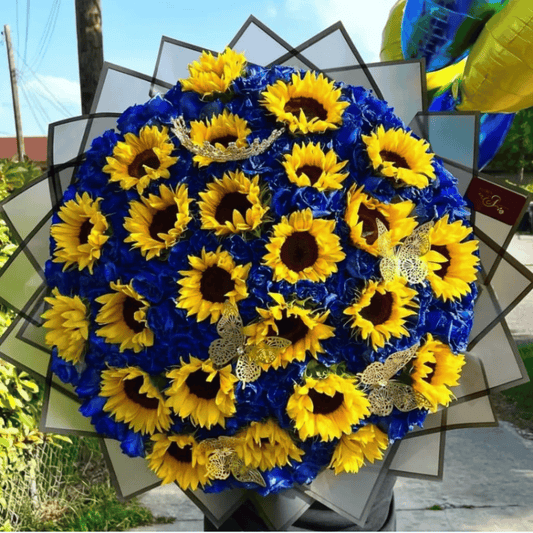 Luxury Sunflower & Blue Rose Arrangement