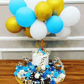 "Floral Crowned Cake” – Custom Cake with Balloon & Flowers