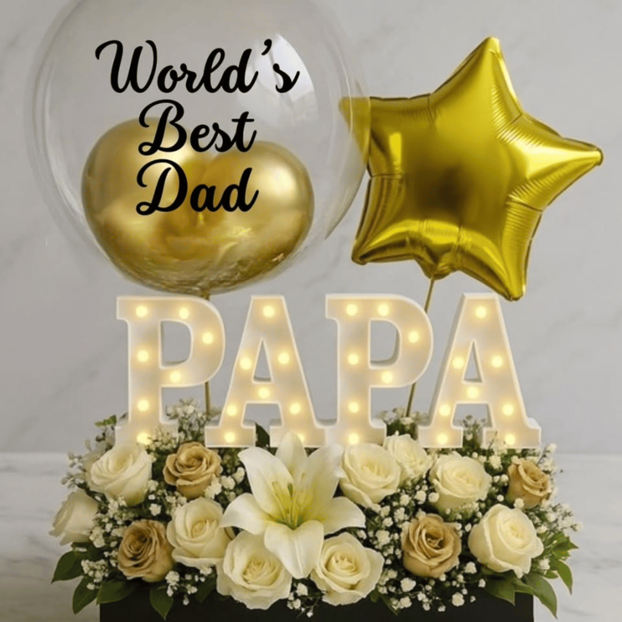 World Best Dad__Imported Roses with LED & Personal Balloons