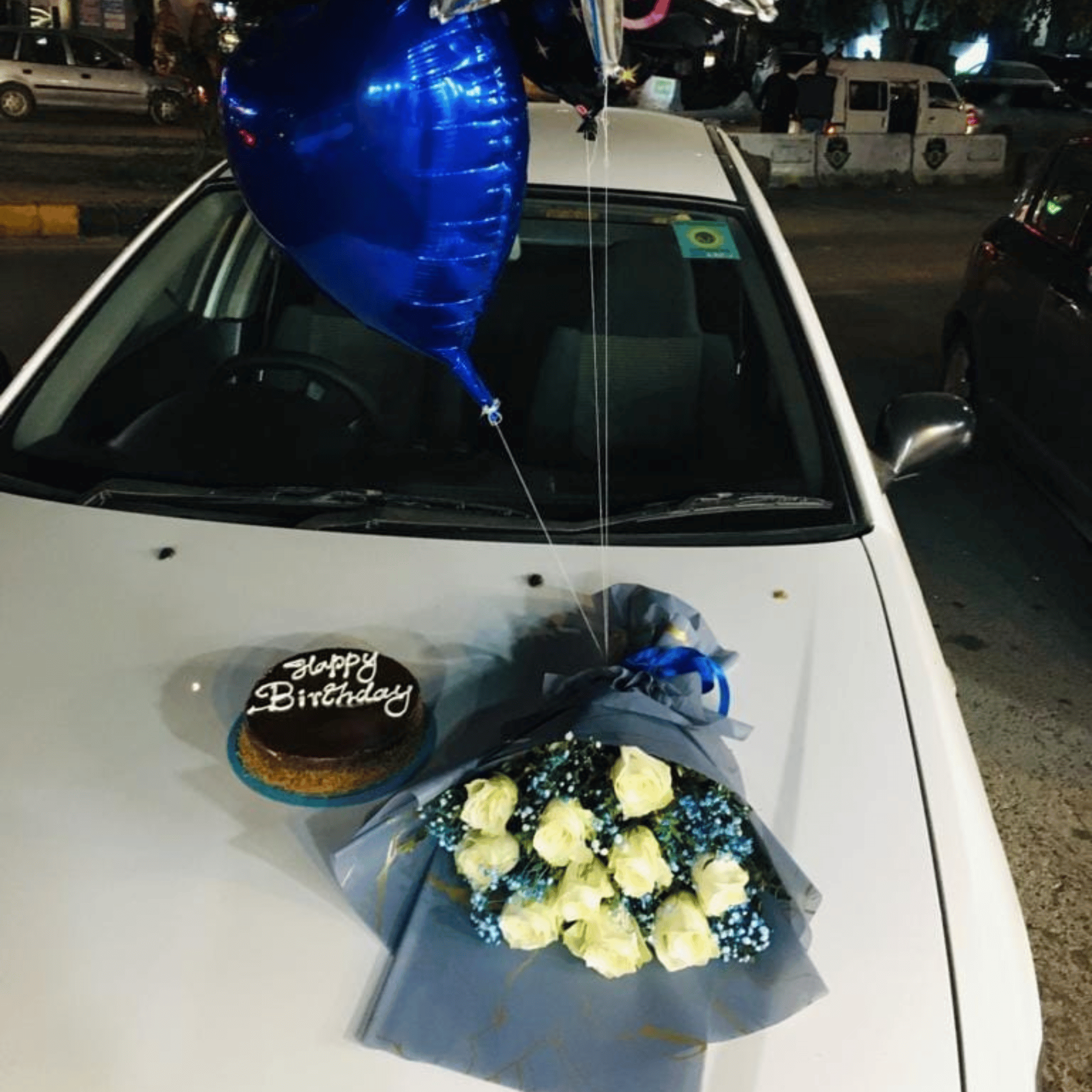 "Pure Love for Dad” – White Roses, Cake & Heart  Balloon Combo