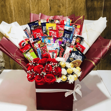 “Sweet Romance GiftBox” Favourite Chocolates with Red Rose Touch for Her
