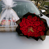 Fresh Red Roses Bouquet with Chocolates Basket– Treat Her Specially