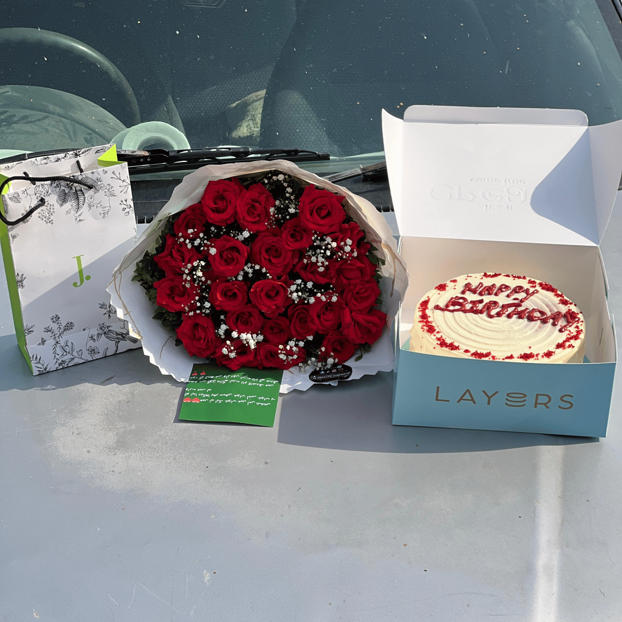 Premium Gift Set: Roses, Cake & J. Perfume