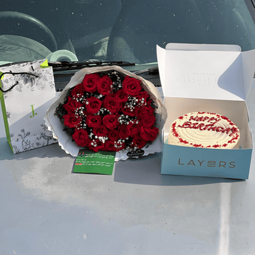 Premium Gift Set: Roses, Cake & J. Perfume
